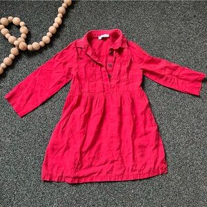 ZARA Red Button Down Babydoll Shirt Ribbwd Casual Midi Long-Sleeve Collar Dress